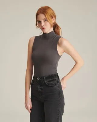 Modal Cashmere Sleeveless Mockneck Bodysuit