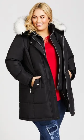 AVENUE | Women's Plus Size Vestie Hooded Puffer Coat - black - 30W
