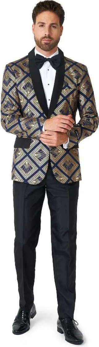 Suitmeister Men's Christmas Suit - Art Deco Deep Navy Blue - Size: XL