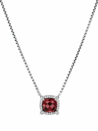 sterling silver petite Châtelaine rhodolite and diamond pendant necklace