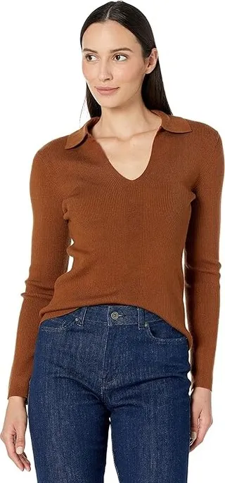 Calvin Klein Rib V-Neck with Collar (Tortoise) Women's Clothing