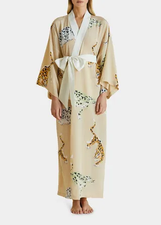 Queenie Silk Animal-Print Robe