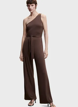 One Shoulder Belted Jumpsuit