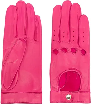 Pink Rose Cut-Out Leather Driving Gloves