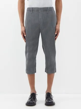 Technical-pleated Cropped Trousers
