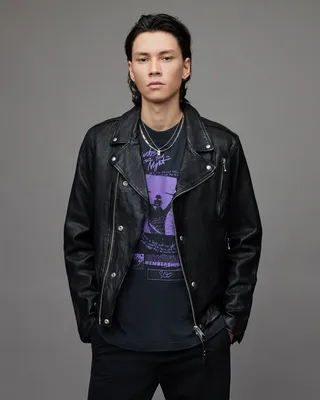 Cane Leather Biker Jacket - Black