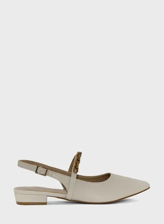 Chain-Link Accent Strap Slingback Flats