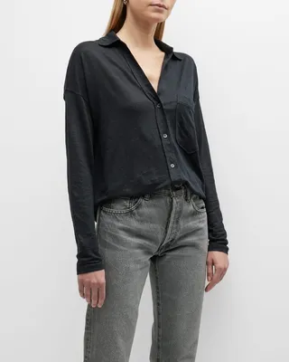 Stretch Linen Button-Front Shirt