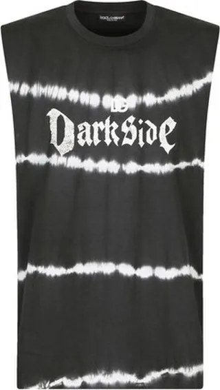 Sleeveless printed cotton T-shirt with patch