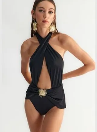 X Zeynep Tosun Black Sun Accessory Detailed Swimsuit TCLSS23MA00001
