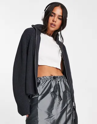 Weekday Live knit zip front cardigan in charcoal