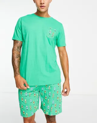 Brave Soul nutcracker short pajama set in green