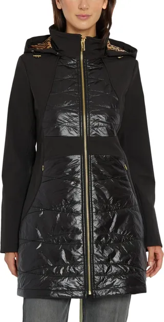 Via Spiga Women's Hooded Mixed-Media Raincoat