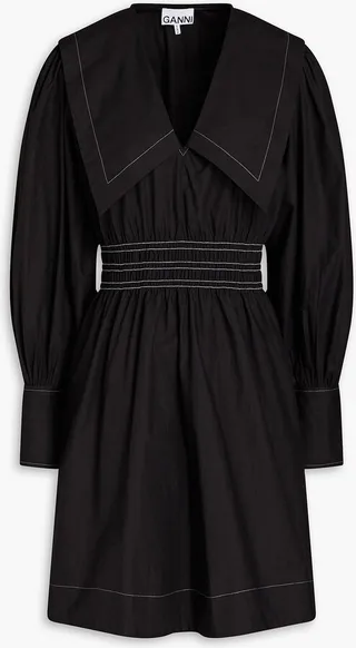 Shirred cotton-poplin mini dress
