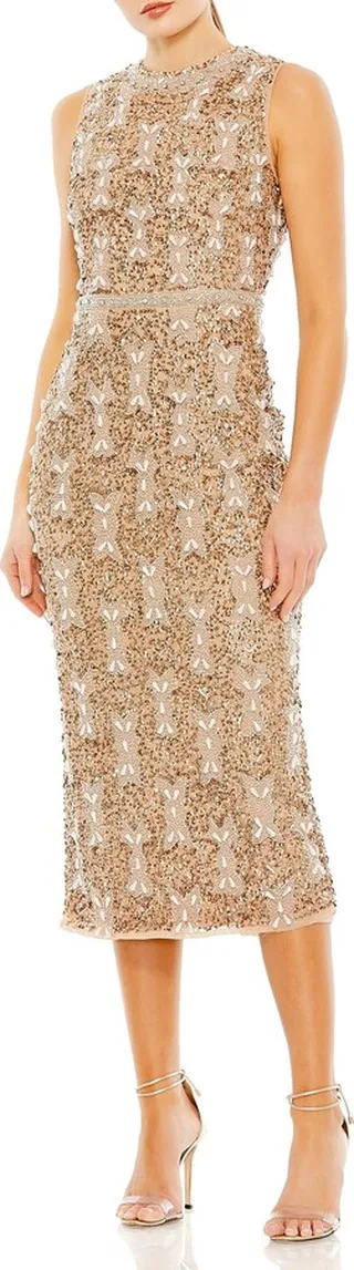 Beaded Tulle Sheath Cocktail Dress