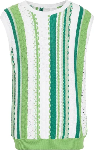 Organic Cotton Textured Knit Vest Sweater Green