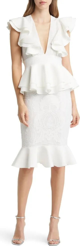Ruffle Peplum Lace Cocktail Dress