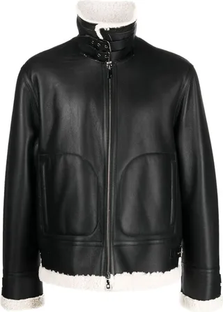 Shearling-Lined Zip-Up Leather Jacket