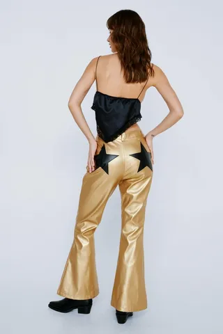 Nasty Gal Womens Petite Faux Leather Star Flared Pants
