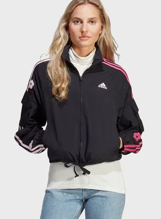 3 Stripe Flower Print Jacket