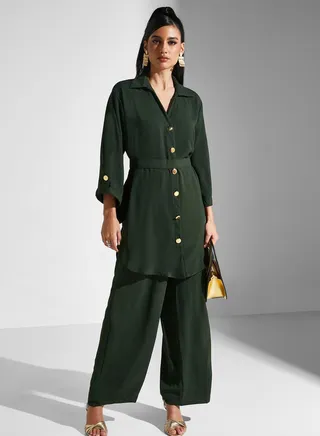 Button Detail Pant & Shirt Set