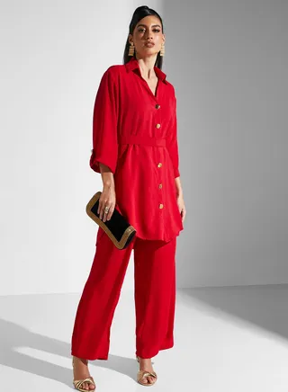 Button Detail Pant & Shirt Set