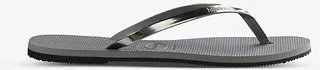 Womens Steel Grey You Metallic Logo-embossed Rubber Flip Flops