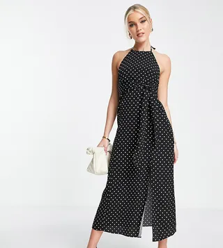 Ever New halter midi dress in black polka dot