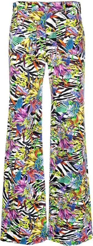 Mixed-Print Straight-Leg Trousers