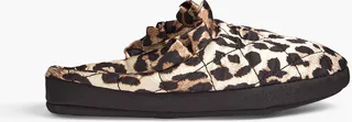 Quilted leopard-printed satin slippers