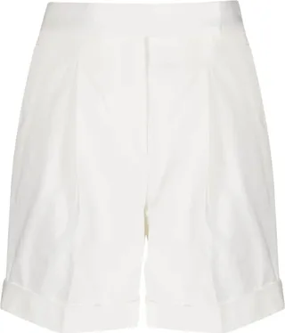 High-Waist Pleated Cotton Shorts