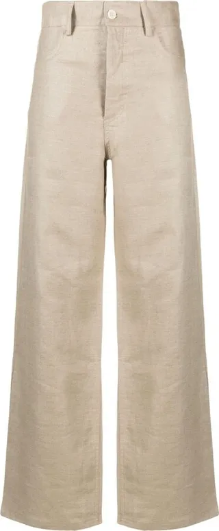 Neutral Navalo Linen Straight-Leg Trousers