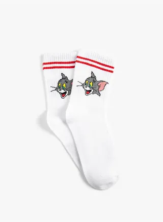 Tom and Jerry Licensed Embroidered Socket Socks