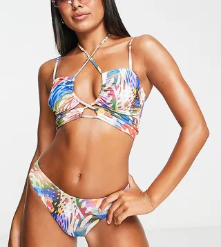 ASYOU high leg hipster bikini bottom in abstract swirl print