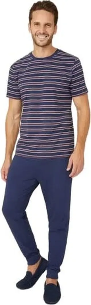 Debenhams Mens Stripe Jersey Short-Sleeved Pajama Set - Burgundy