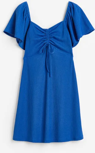 Crinkled Drawstring-detail Dress