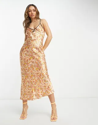Never Fully Dressed satin slip dress in paisley print