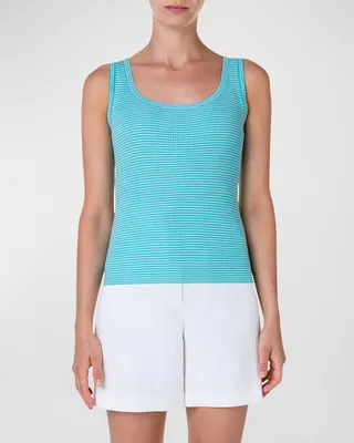 Striped Scoop-Neck Ribbed Tank Top