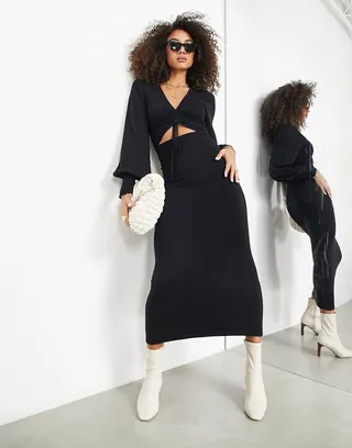 ASOS EDITION fine knit maxi dress with cut out waist in black