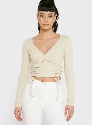 V-Neck Ruched Crop Top