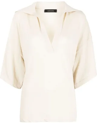 knitted V-neck polo top
