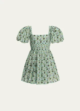 Caramelo Balloon-Sleeve Floral-Print Mini Dress