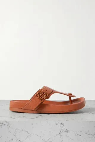 Loewe - Ease Embellished Leather Flip Flops - Brown