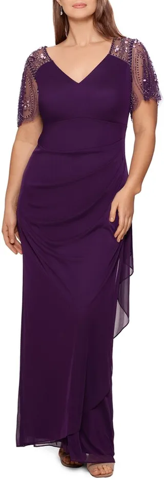 Embellished Chiffon Column Gown