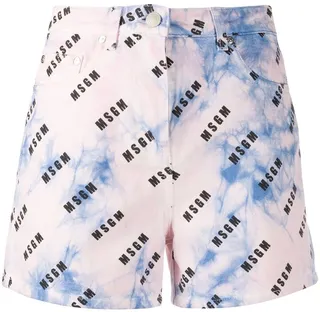 Tie-Dye Logo Print Denim Shorts