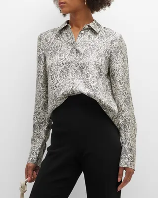 Scottie Botanical-Print Button-Down Blouse