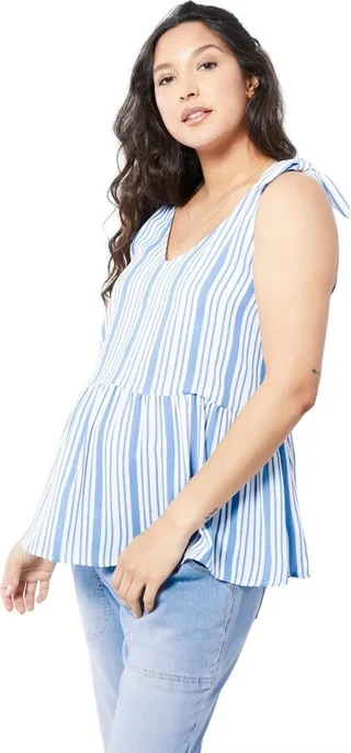 Ingrid & Isabel Maternity Tie Strap Nursing Tank Top Cabana Stripe Blue Size XL
