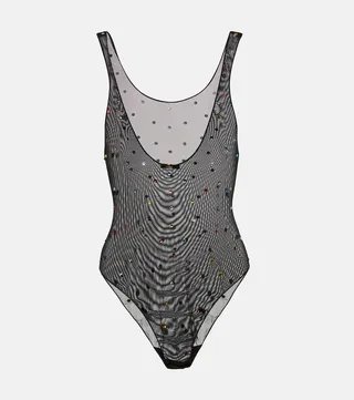 Embellished tulle bodysuit