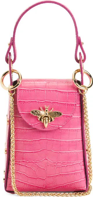 Made In Italy Leather Bee Croco Crossbody