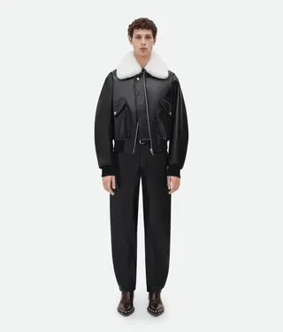 Shearling Collar Leather Jacket